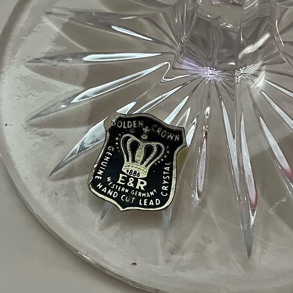 E&R Golden Crown Crystal Pedestal Candy Dish, Germany, Hand Cut Lead Crystal 6” - Picture 8 of 8